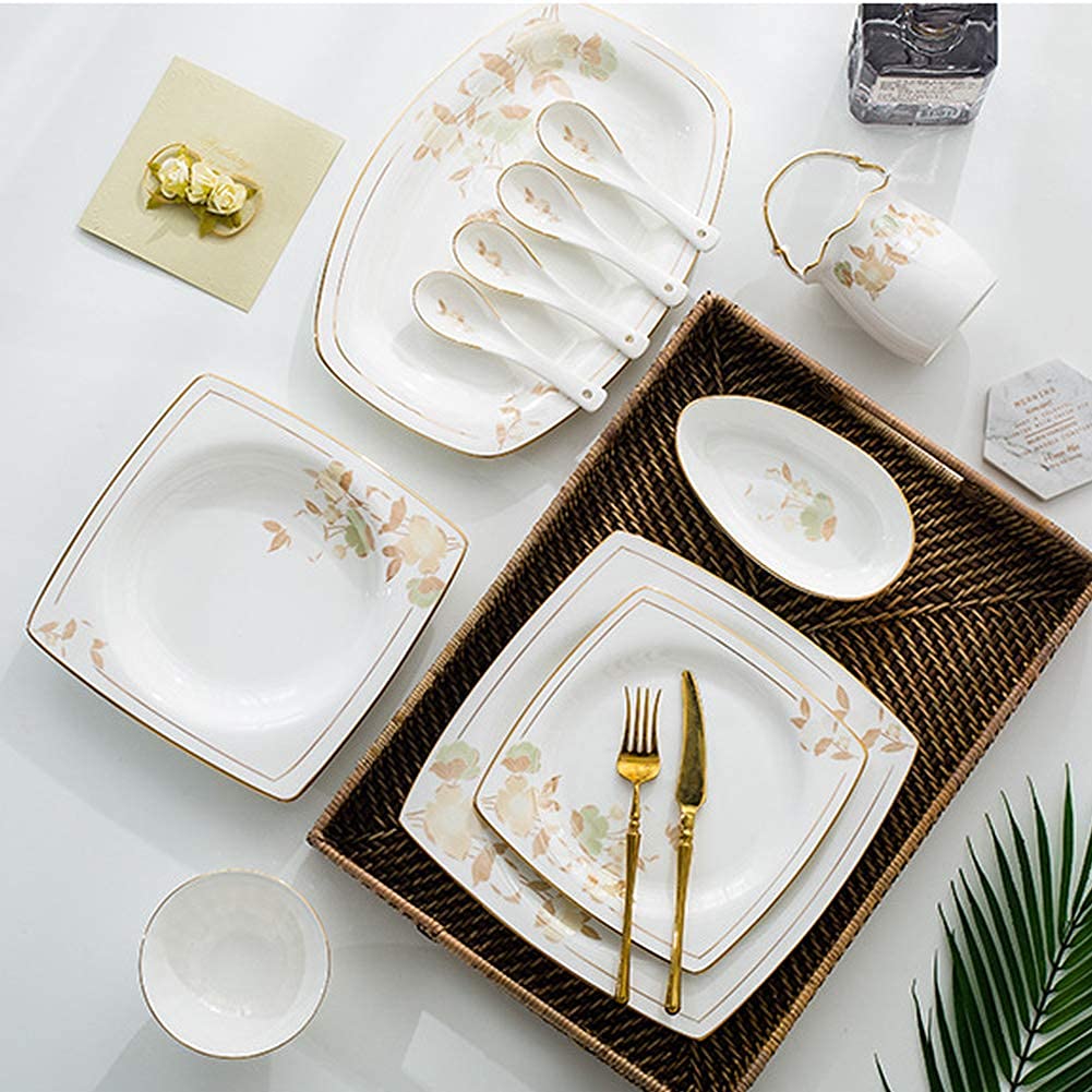 Amazon.com | Flower and 24k Gold Design Dinnerware Set, Premium